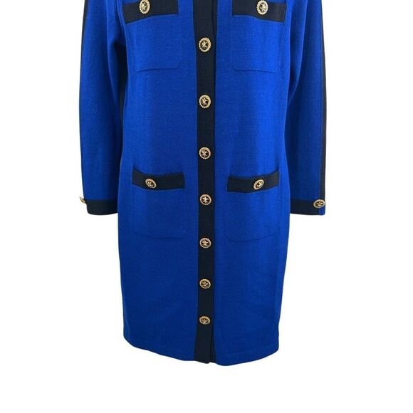 St.John Marie Gray Santana Knit Dress Colorblock Blue Black Button Down Size 2 * - Picture 5 of 16